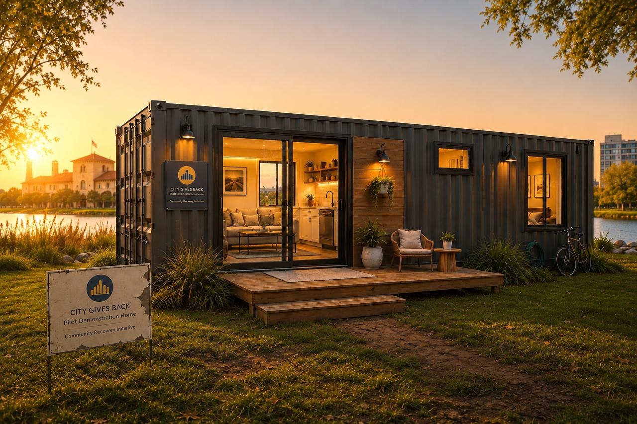 Belle Isle Demonstration Home exterior at dusk